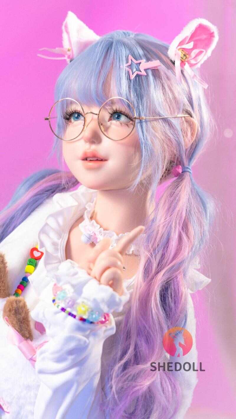 SHEDOLL ヤオヤオ 145cm 爆乳Gカップ 猫耳ツインテール眼鏡娘｜純白ロリータ着衣+ニーソ｜植毛･口腔チャネル･1:1複製｜メロウ体験/二次元嫁